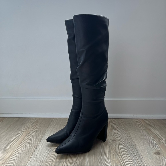 Missguided Shoes - Missguided black knee high pointed toe heeled boots